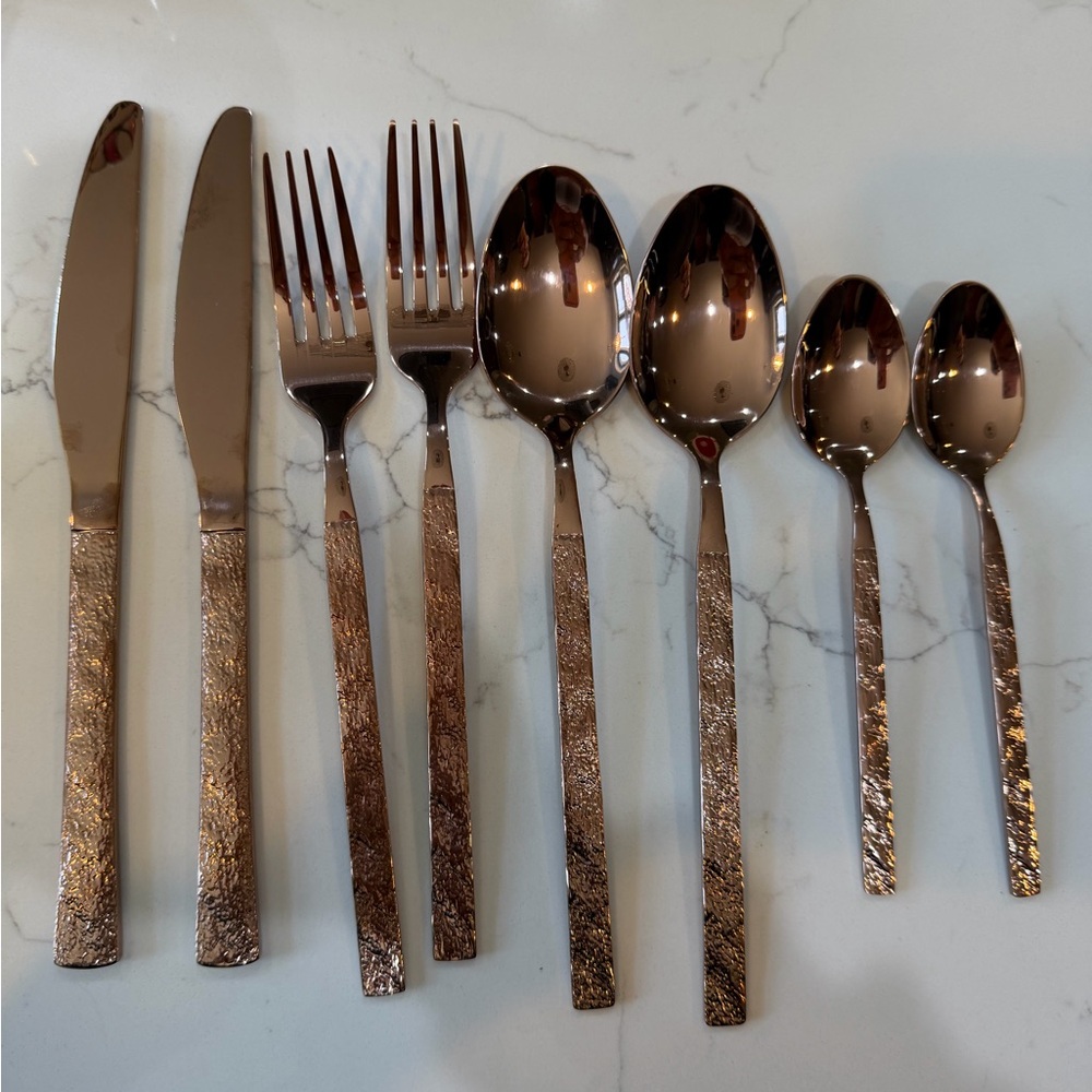 Everly Quinn Textured Bronze Flatware Set